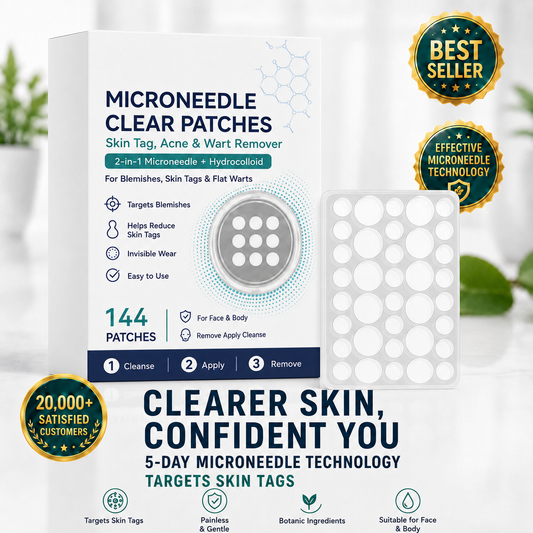 🌟 2-in-1 Microneedle & Hydrocolloid Patch 🌿 Invisible Face & Body Patches for Raised Moles, Acne, Flat Warts & Skin Tags - Helps Improve the Appearance of Wrinkles, Scars & Blemishes